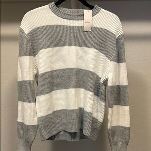Hollister Oversized Gray and White Striped Sweater
